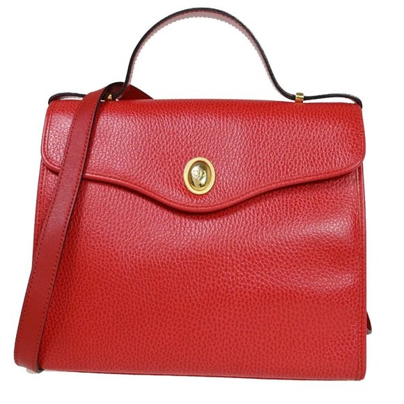 (D393) CHRISTIAN DIOR Logo 2Way Shoulder Hand Bag Leather Red - Picture 1 of 9